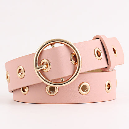 Round Buckle Wide Belt Hollow Air Hole Women's Belt All-match Fashion Air Hole Belt Female Now