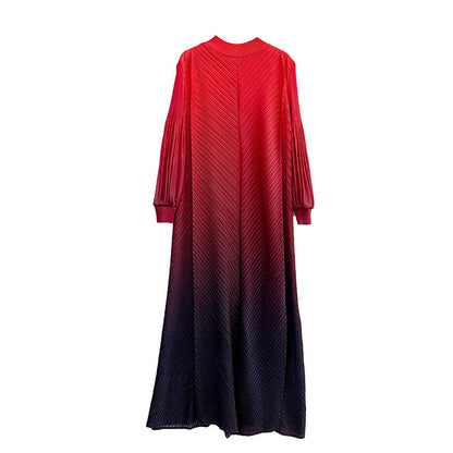 Women's Bubble Sleeve Gradient Color Pleated Bud Dress