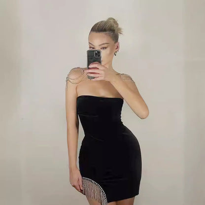 Fashion Sexy Backless V-neck Slim Tube Top Bandage One-piece Dress