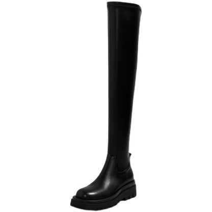 Thick Sole Knee High Boots For Women Chunky Heel Black Long Boots Leather Knight Boots Fashion Winter Shoes