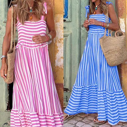 Women's Fashion Loose Temperament Long Dress Striped Casual Dress