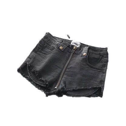 High Waist Stretch Fit Front Zip Denim Shorts