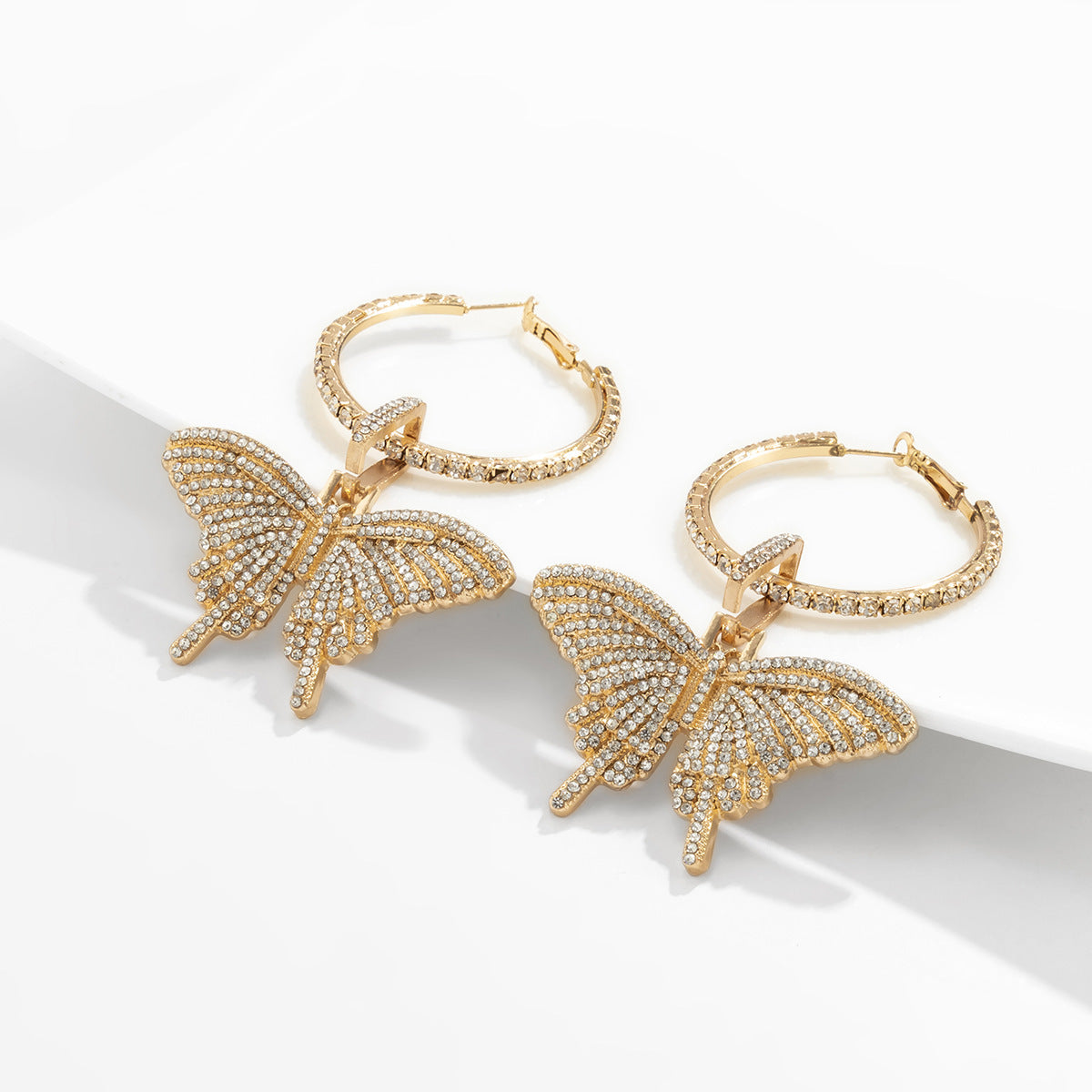 Jewelry Retro Full Diamond Butterfly Exaggerated Earrings Women