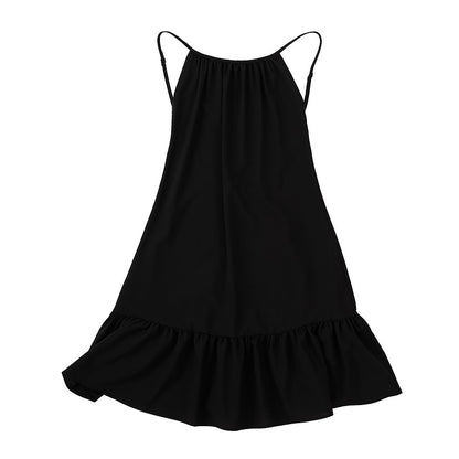 Summer Thin With Shoulder-straps Backless Ruffled Nightdress