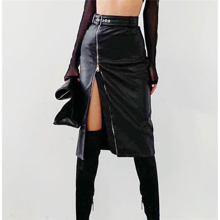 Hip Split Leather Skirt