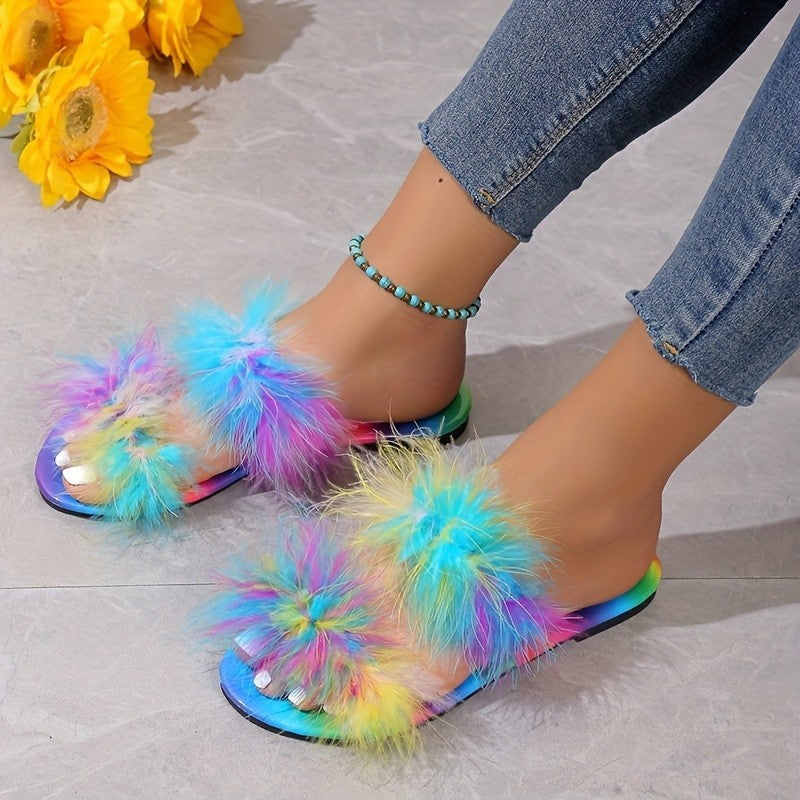 Plus Size Plush Flat Slippers For Women