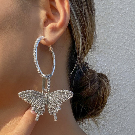 Jewelry Retro Full Diamond Butterfly Exaggerated Earrings Women