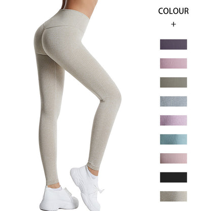 High Waisted Threaded Gym Pants Solid Color Plus Size Seamless