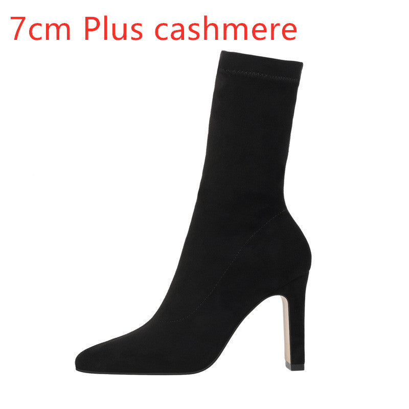 Square heel mid-tube high heels