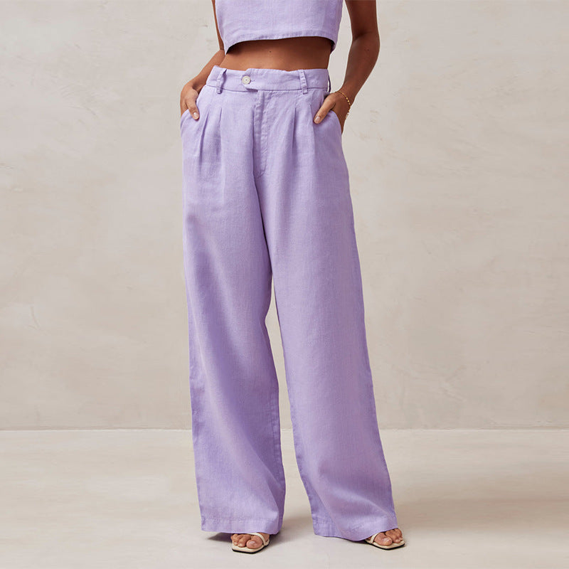 Pure Linen High Waist Drooping Straight-leg Pants Ladies