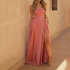 Sexy Shoulder Strap Slit Solid Color Dress