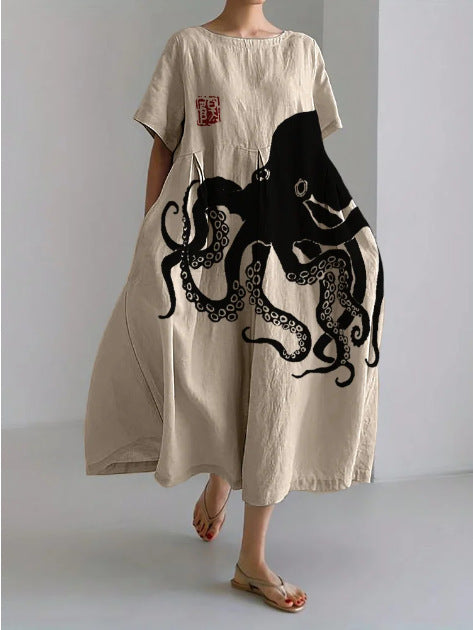 3D Cotton Imitation Craft Casual And Fashionable Women's Dress