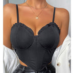Solid Color Fungus Wrap Chest Deep V Corset Fishbone