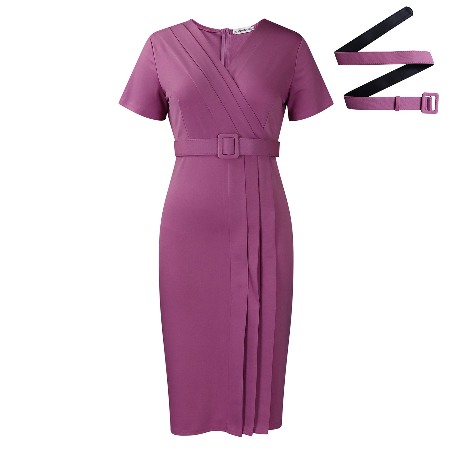 Women's Short Sleeve V-neck Tight Waist Solid Color Commute Dress