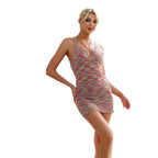 Women's Casual V-neck Suspender Cross Tie Woolen Woven Dress