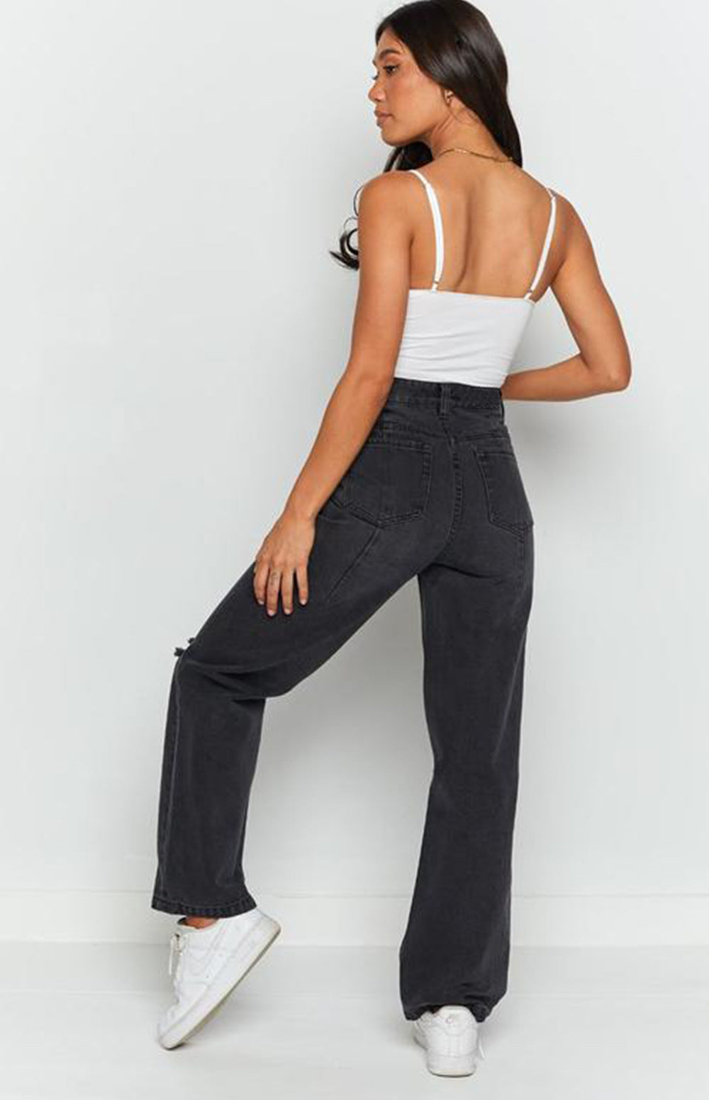 Women's Jeans Loose Hole High Waist