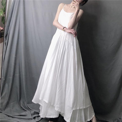 Super Long Irregular Swing Suspender Skirt