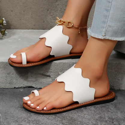 Retro Style Flat Toe Ring Slippers For Women