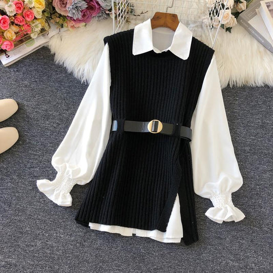 Shirt Knitted Two-piece Vest Set Fan High Quality Casual Fashion