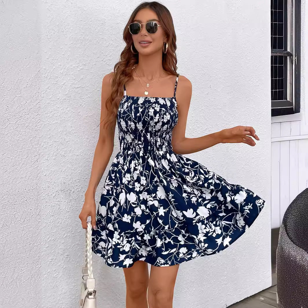 Printed Waist-controlled Sexy Tube Top Strappy Dress