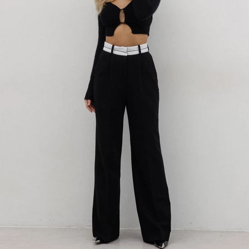 Fashion Simple Contrast Color Wide-leg Pants