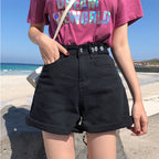 Wide-leg denim shorts