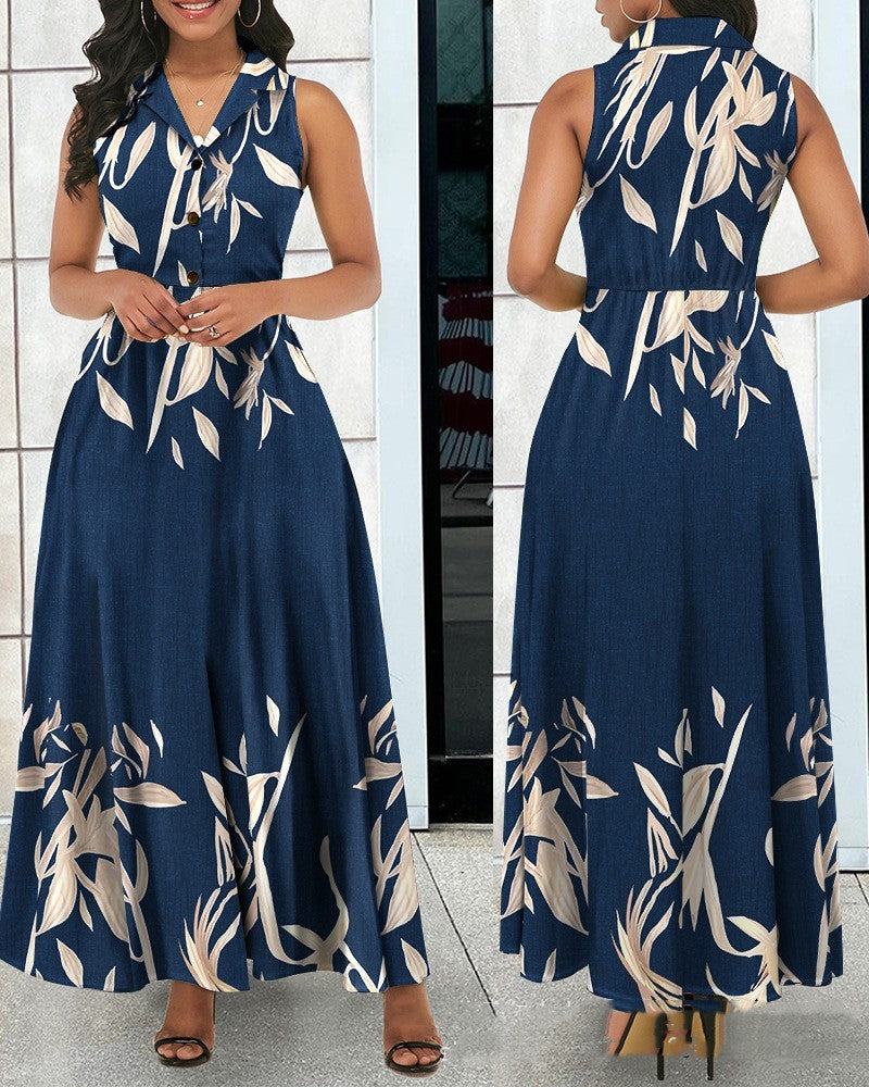 Women's Printed Sleeveless Long Dress