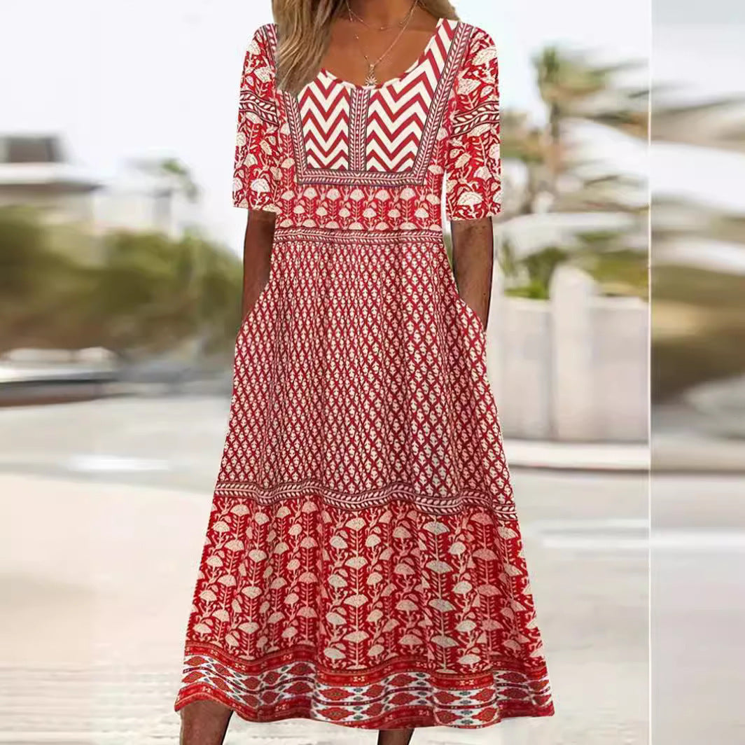 Retro Ethnic Style Scoop Waist-tight Dress