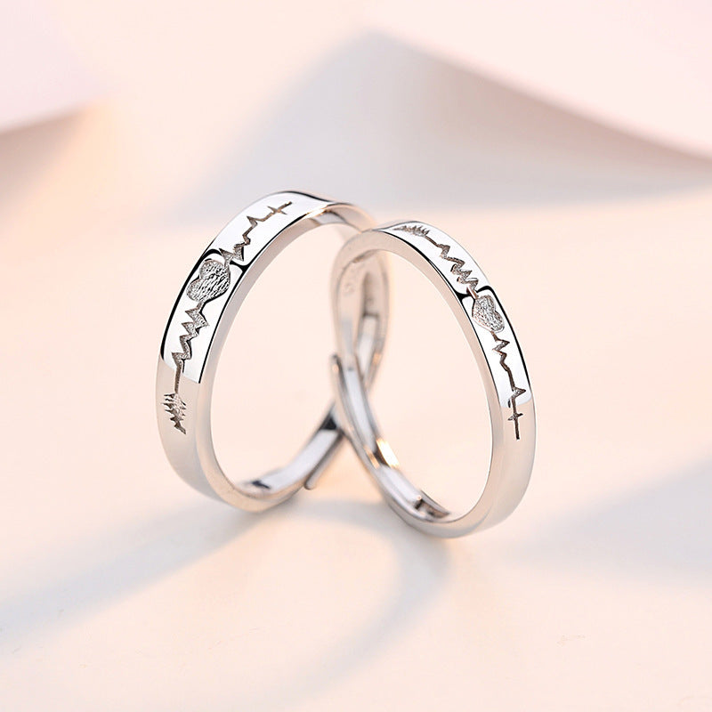 Heartbeat Couple Ring Sterling Silver Jewelry