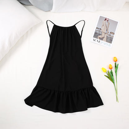 Summer Thin With Shoulder-straps Backless Ruffled Nightdress