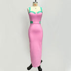 Sling Gathered Back Slit Casual Dress
