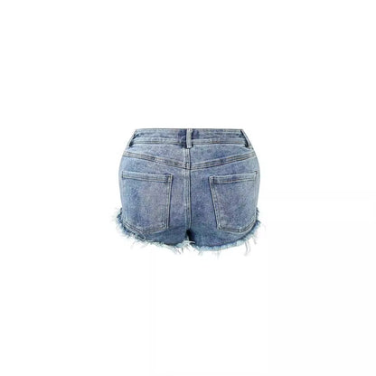 European And American Denim Shorts Metal Ring