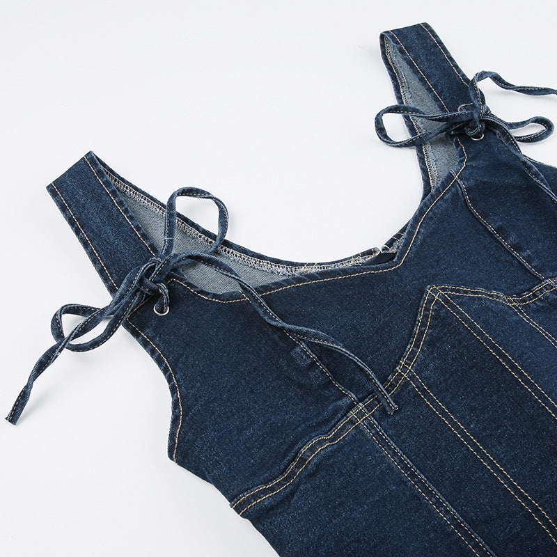 Strap Waistband Denim Corset Vest