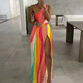 Women's Printed One-shoulder Slit Dress
