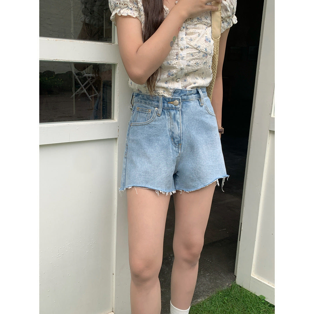 Retro Denim Shorts Summer High Waist A- Line Design