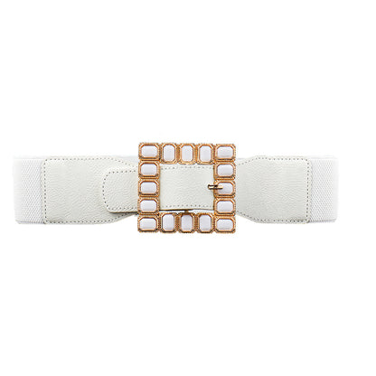 New Women's Wide Belt Black And White Square Drill High Elastic Elastic Senior Needle Buckle Waist Seal With Autumn And Winter Coat Belt