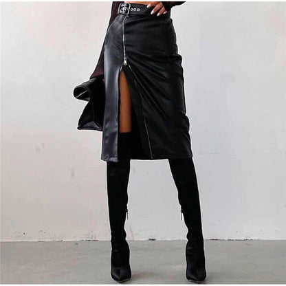 Hip Split Leather Skirt