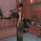 V-neck Backless Print Slim-fit Ring Dress