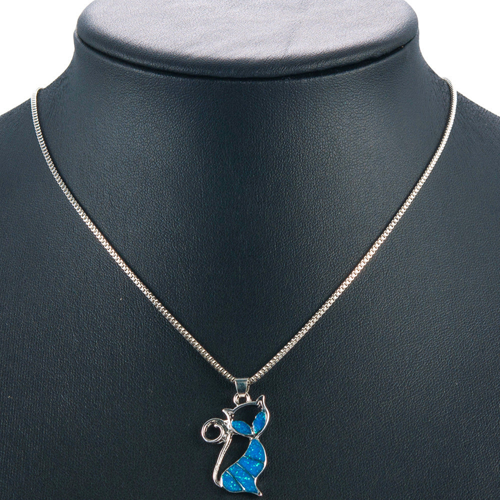 Pendant Blue Opal Necklace Jewelry Gift for Women