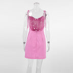 Women's Cotton And Linen Pink Short Nightdress With Suspenders Soft Home Wear Fashionable Outerwear