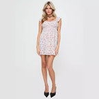 Summer Sweet Shoulder Strap Square Collar Loose Waist Solid Color Skirt Dress