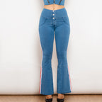Shascullfites Melody Light Blue Striped Flared Lift Jeggings Button Up Butt Lift High Waist Flare Jeans Women Shaping Jeans