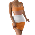 Suspender Stripes Color Matching Backless Lace Up Knitted Wool Dress