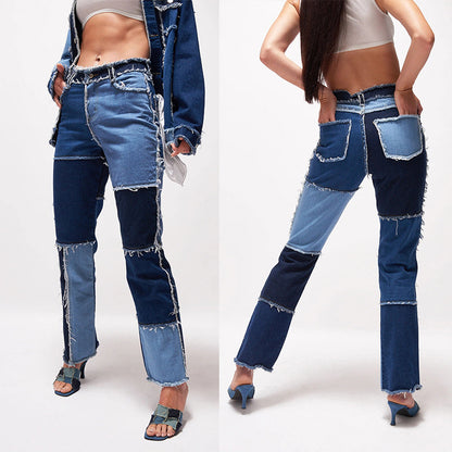 Wide Leg Jeans Women High Waist Sexy Fashion Stitching