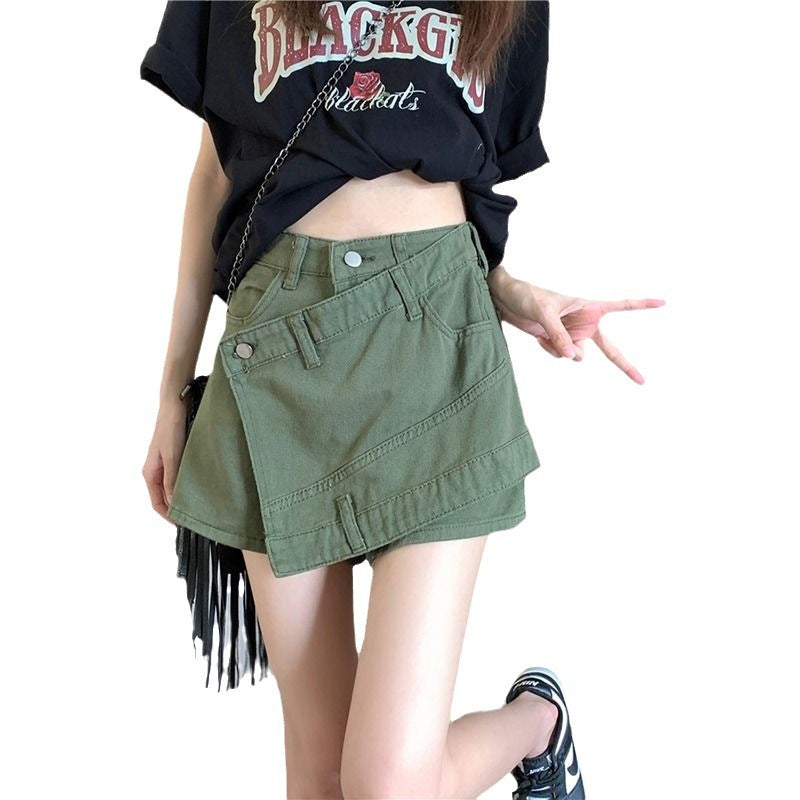 Women's Fashion Irregular High Waist Denim Short Pantskirt