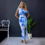 Oblique Shoulder Printed Casual Dress Women