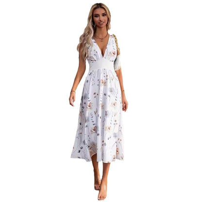 Women's Summer New V-neck High Waist Sleeveless Printed Vest Dress