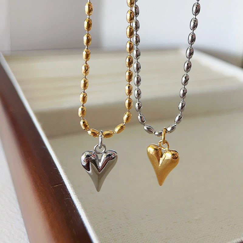 Special-interest Design Gold And Silver Color Matching Titanium Steel Heart Bead Necklace For Women