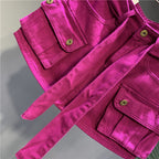 Women's Flamingo Color Denim Work Dress Short Skirt