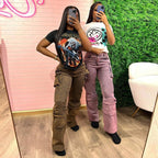Women's Tie Dyed High Waist Zipper Straight Panel Multi Pocket Jeans